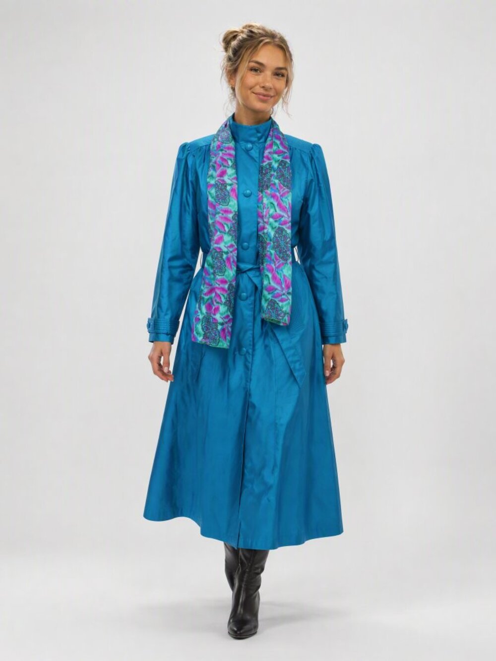 Windsor Bay Vintage 80's Turquoise Blue Womens Warm Trench Coat Overcoat 8